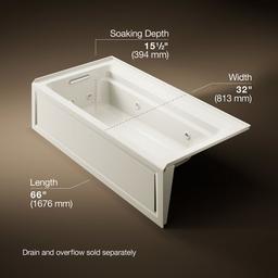 Archer 72'' x 36'' alcove whirlpool bath with alcove, left drain - image 3