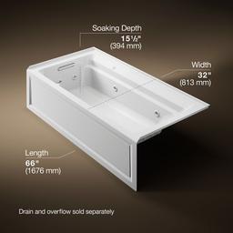 Archer 72'' x 36'' alcove Heated BubbleMassageE air bath and whirlpool, left drain - image 3