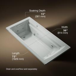 Archer 72'' x 36'' drop-in Heated BubbleMassageE air bath and whirlpool - image 3