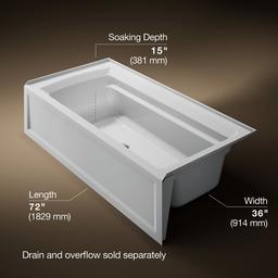 Archer 72'' x 36'' alcove bath with Bask heated surface, alcove, right drain - image 3