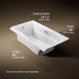 Kohler Mariposa 66'' X 36'' Alcove Heated Bubblemassagee Air Bath with Bask Heated Surface, Left... - image 3