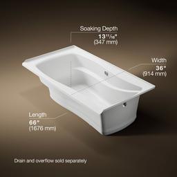 Kohler Mariposa 66'' X 36'' Alcove Heated Bubblemassagee Air Bath, Right Drain - White - image 3