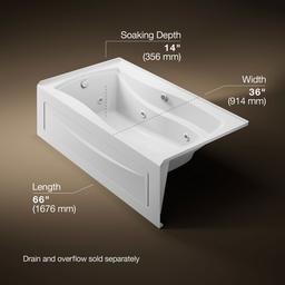 Kohler Mariposa 66'' X 36'' Alcove Whirlpool Bath with Bask Heated Surface, Left Drain - White - image 3