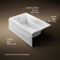 Kohler Mariposa 60'' X 36'' Alcove Heated Bubblemassagee Air Bath, Left Drain - White - image 3