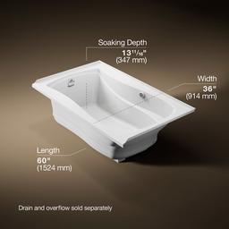 Kohler Mariposa 60'' X 36'' Alcove Heated Bubblemassagee Air Bath With Bask Heated Surface, Left ... - image 3