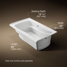 Kohler Mariposa 60'' X 36'' Alcove Heated Bubblemassagee Air Bath With Bask Heated Surface, Right... - image 3