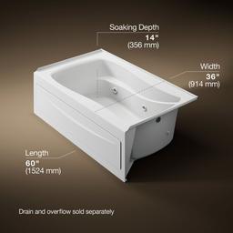 Kohler Mariposa 60'' X 36'' Alcove Heated Whirlpool, Right Drain - White - image 3