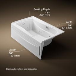 Kohler Mariposa 60'' X 36'' Alcove Whirlpool Bath With Bask Heated Surface, Left Drain - White - image 3