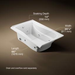 Kohler Mariposa 60'' X 36'' Alcove Heated Whirlpool, Left Drain And Heater - White - image 3
