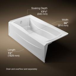 Kohler Mariposa 72'' X 36'' Alcove Heated Bubblemassagee Air Bath, Left Drain - White - image 3