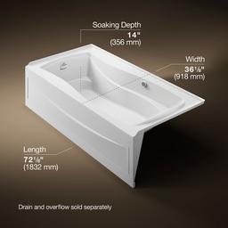 Kohler Mariposa 72'' X 36'' Alcove Heated Bubblemassagee Air Bath With Bask Heated Surface, Left ... - image 3