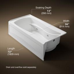 Kohler Mariposa 72'' X 36'' Alcove Whirlpool Bath, Right Drain - White - image 3