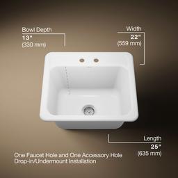 Glen FallsE 25'' top-/undermount single-bowl utility sink - White - image 3