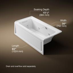 Archer 60'' x 30'' alcove whirlpool bath with Bask heated surface, left drain - image 3