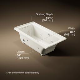 Archer 60'' x 30'' alcove whirlpool bath with Bask heated surface, left drain - image 3