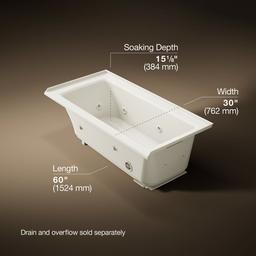 Archer 60'' x 30'' alcove heated whirlpool bath, right drain - image 3