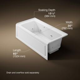 Archer 60'' x 30'' alcove Heated BubbleMassageE air bath and whirlpool, right drain - image 3