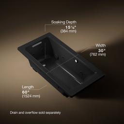 Archer 60'' x 30'' drop-in Heated BubbleMassageE air bath with whirlpool - image 3