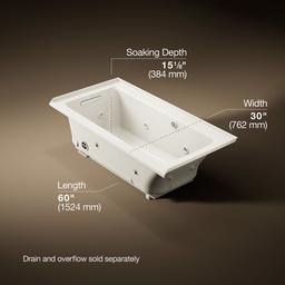 Archer 60'' x 30'' alcove Heated BubbleMassageE air bath and whirlpool, left drain - image 3