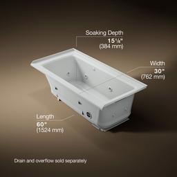 Archer 60'' x 30'' alcove Heated BubbleMassageE air bath and whirlpool, right drain - image 3