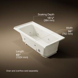 Archer 60'' x 30'' alcove Heated BubbleMassageE air bath and whirlpool, right drain - image 3