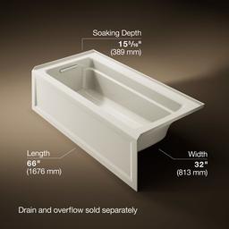 Archer 66'' x 32'' alcove bath, left drain - image 3