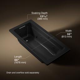 Archer 66'' x 32'' drop-in heated whirlpool bath - image 3