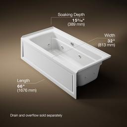 Archer 66'' x 32'' alcove whirlpool bath with Bask heated surface, right drain - image 3