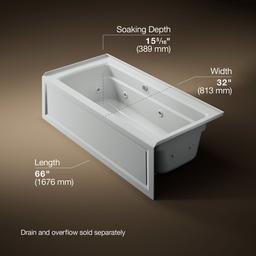 Archer 66'' x 32'' alcove whirlpool bath with Bask heated surface, right drain - image 3
