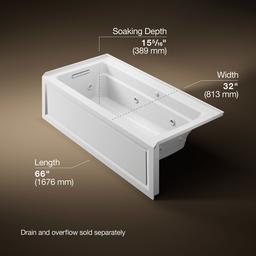 Archer 66'' x 32'' alcove Heated BubbleMassageE air bath and whirlpool, left drain - image 3