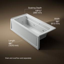 Archer 66'' x 32'' alcove Heated BubbleMassageE air bath and whirlpool, left drain - image 3