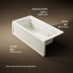 Archer 66'' x 32'' alcove Heated BubbleMassageE air bath and whirlpool, left drain - image 3