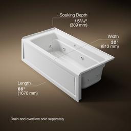 Archer 66'' x 32'' alcove Heated BubbleMassageE air bath and whirlpool, right drain - image 3
