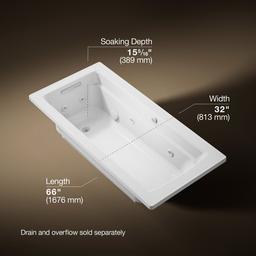 Archer 66'' x 32'' drop-in Heated BubbleMassageE air bath with whirlpool - image 3