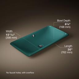 Iron Plains 30'' rectangular drop-in / undermount / vessel bathroom sink - Teal Exterior With Teal Interior - image 3