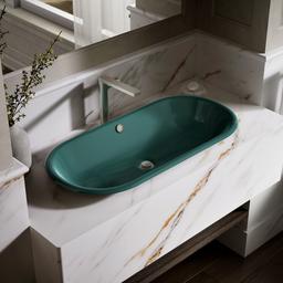 Iron Plains 33'' oval drop-in / undermount / vessel bathroom sink - Teal Exterior With Teal Interior - image 2