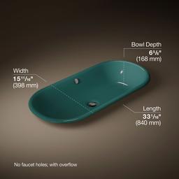 Iron Plains 33'' oval drop-in / undermount / vessel bathroom sink - Teal Exterior With Teal Interior - image 3