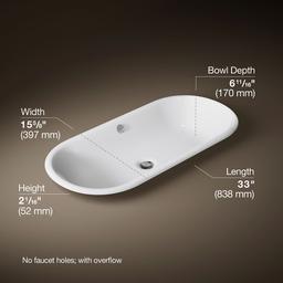 Kohler Iron Plains 33'' Oval Drop-in/undermount/vessel Bathroom Sink with White Painted Underside... - image 3