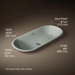 Kohler Iron Plains 33'' Oval Drop-in/undermount/vessel Bathroom Sink with White Painted Underside... - image 3