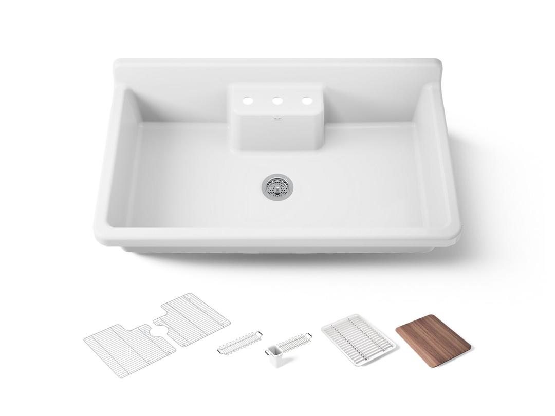 Farmstead 45'' top-/wall-mount single-bowl workstation farmhouse kitchen sink by Kohler