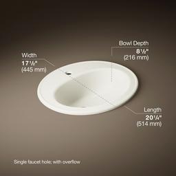 Kohler Pennington 20-1/4'' Oval Drop-in Bathroom Sink - Biscuit - image 3