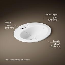Kohler Pennington 20-1/4'' Oval Drop-in Bathroom Sink - White - image 3