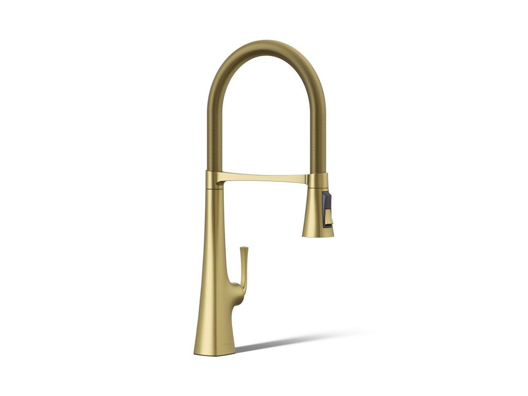 Graze Semi-professional kitchen sink faucet with three-function sprayhead - Vibrant Brushed Moderne Brass by Kohler