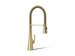 Graze Semi-professional kitchen sink faucet with three-function sprayhead - Vibrant Brushed Moderne Brass - image 1