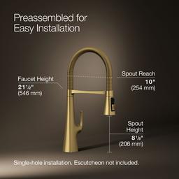 Graze Semi-professional kitchen sink faucet with three-function sprayhead - Vibrant Brushed Moderne Brass - image 3