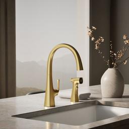 Graze Single-handle kitchen sink faucet with two-function side sprayer - Vibrant Brushed Moderne Brass - image 2