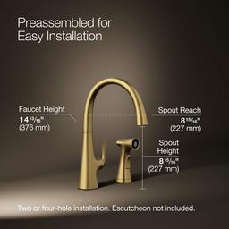 Graze Single-handle kitchen sink faucet with two-function side sprayer - Vibrant Brushed Moderne Brass - image 3