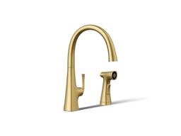 Graze Single-handle kitchen sink faucet with two-function side sprayer - Vibrant Brushed Moderne Brass - image 1