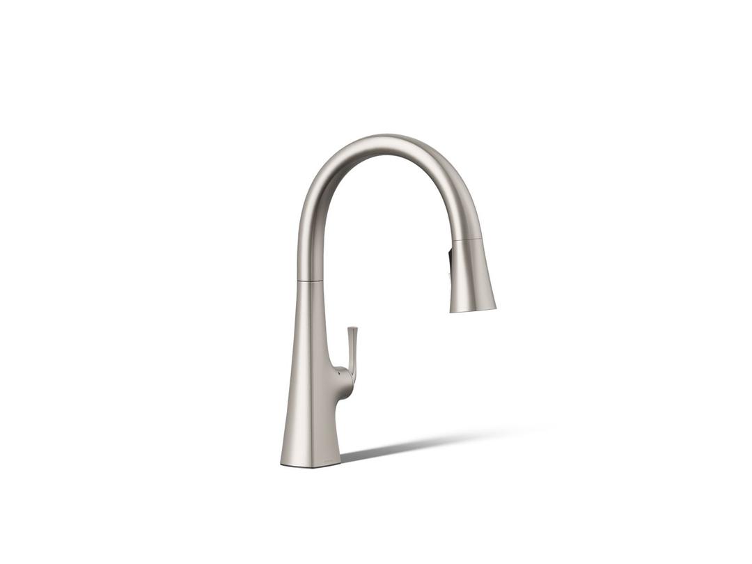 Graze Touchless pull-down kitchen sink faucet with three-function sprayhead by Kohler