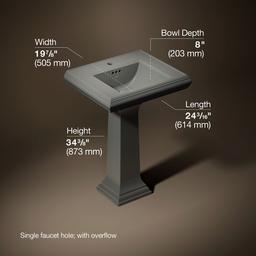 Kohler Memoirs Classic 24-1/4'' Rectangular Pedestal Bathroom Sink - Thunder Grey - image 3